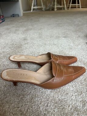 Ralph Lauren Genuine Brown Leather Danielle Pointed-Toe Mule Loafers
